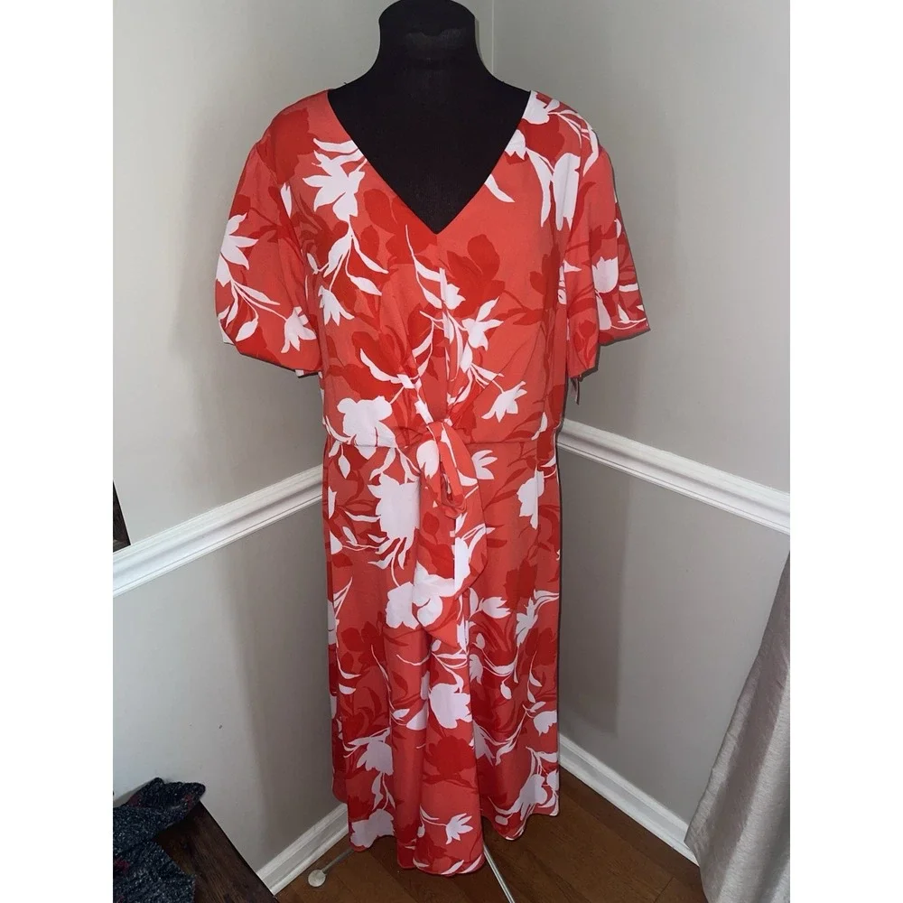 NEW‎ LANE BRYANT PLUS SIZE STARFISH CORAL KNOT WAIST MIDI DRESS SZ 20